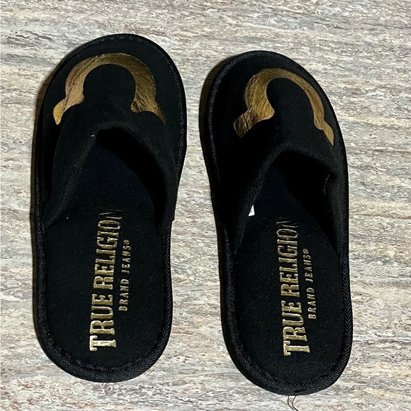NWOT True Religion black and gold slippers - Picture 2 of 11